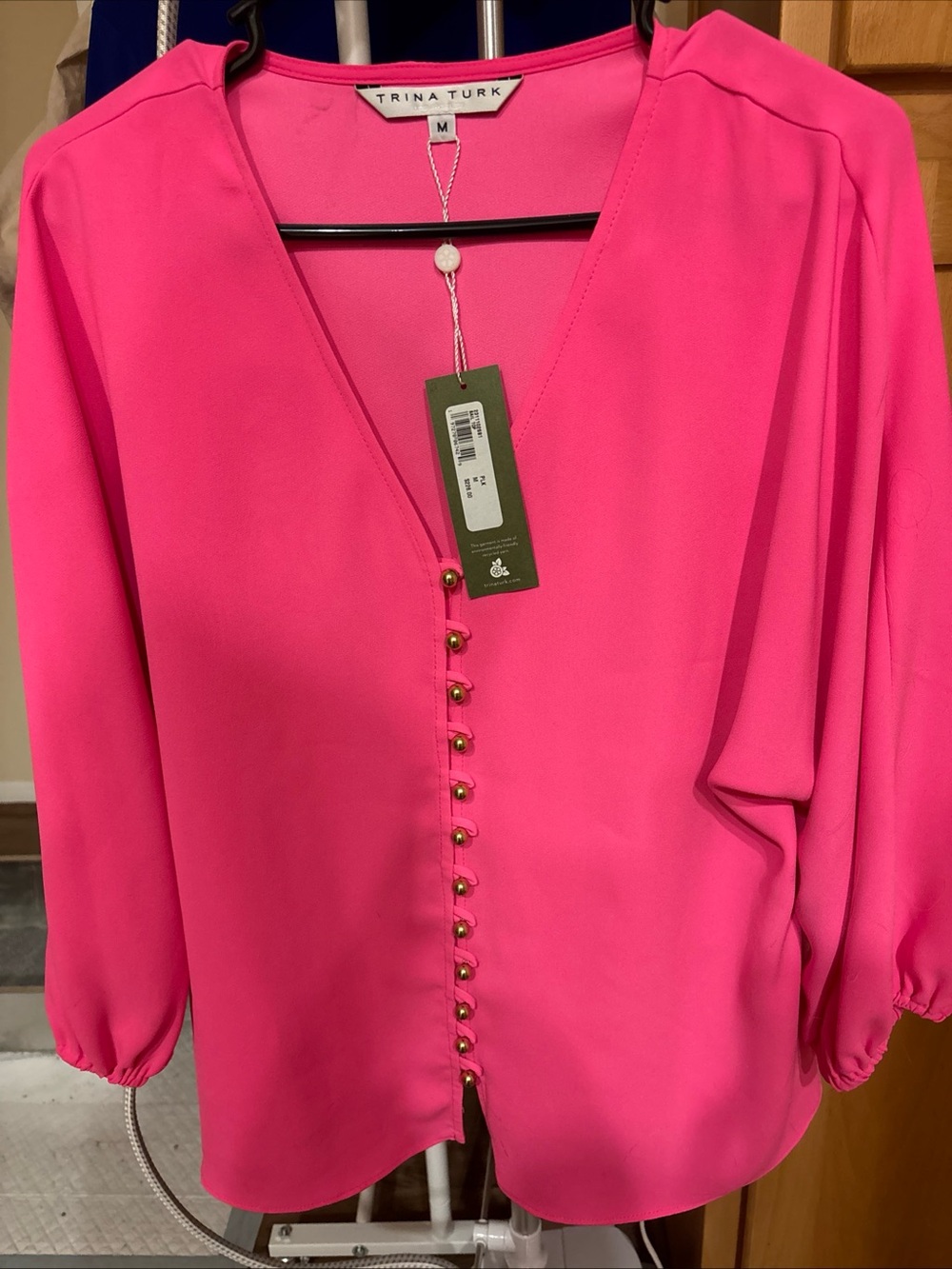 Trina Turk Hot Pink Button-Front V-Neck Blouse
